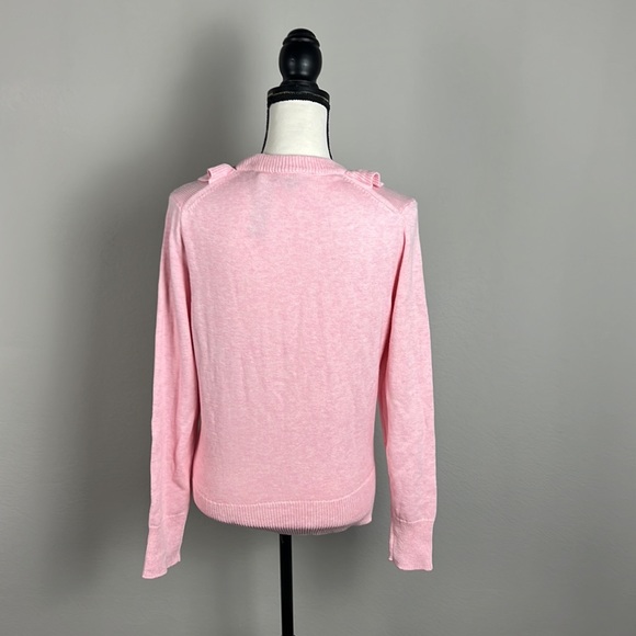 NWT J Crew Pullover PINK Ruffle V-Neck Sweater Sz M - Picture 8 of 11